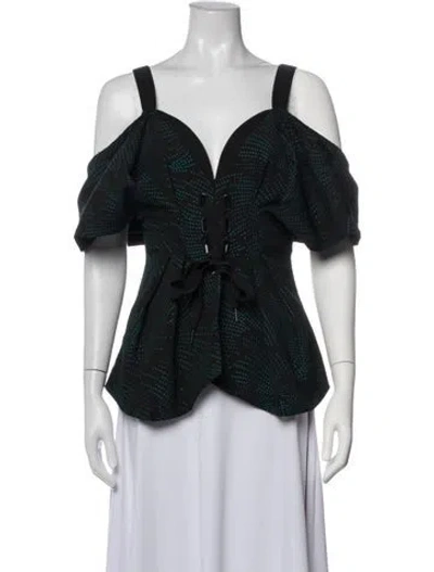 Pre-owned Acler Printed V-neck Blouse In Black
