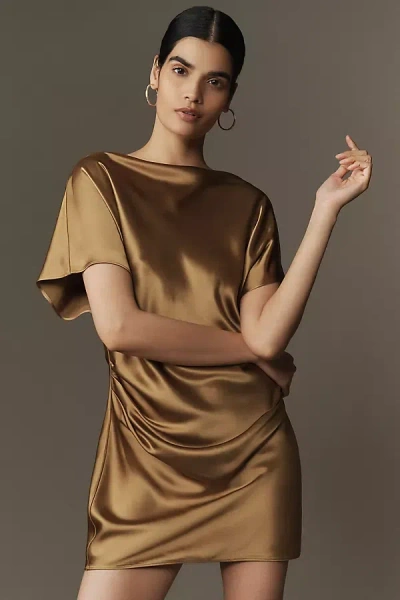 Acler Ramshaw Draped Satin Mini Dress In Gold