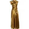 Acler Ramshaw Metallic Pleated Satin Gown In Green