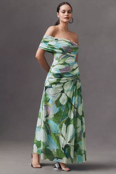 Acler Richdore Off-the-shoulder Draped Maxi Dress In Blue