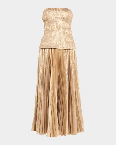 Acler Rockland Metallic Strapless Midi Dress In Gold