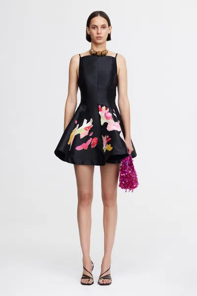 Acler Samstone Abstract Print Flared Mini Dress In Black