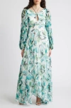 Acler Sandywell Pleated Long Sleeve Maxi Dress In Teal Grove
