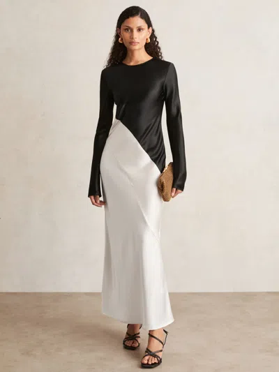 Acler Satin Colour Block Midi Dress In Black