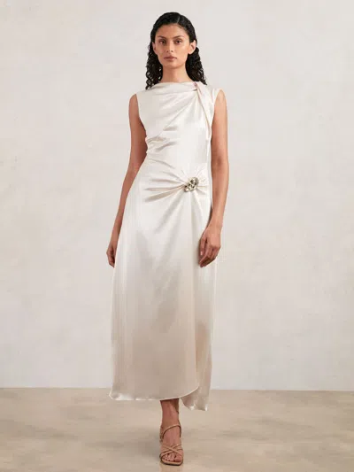Acler Satin Draped Maxi Dress In Gray