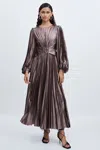 Acler Satin Pleated Dress In Coffee