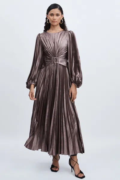 Acler Satin Pleated Midi Dress In Coffee