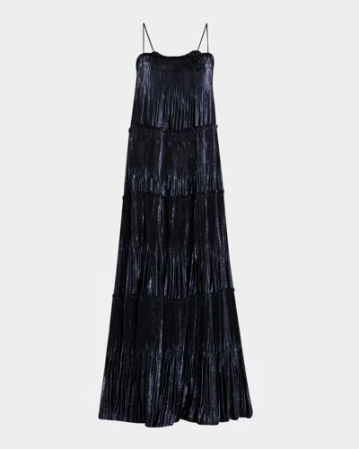 Acler Shandon Tiered Metallic Maxi Dress In Navy
