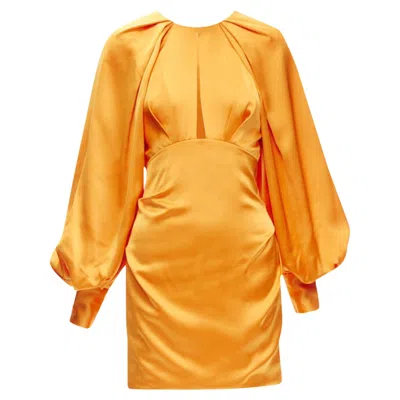 Acler Silky Keyhole Draped Puff Sleeve Mini Dress In Orange