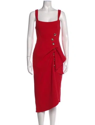 Pre-owned Acler Square Neckline Midi Length Dress In Red
