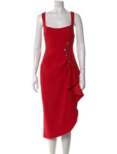 Pre-owned Acler Square Neckline Midi Length Dress In Red