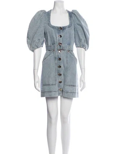 Pre-owned Acler Square Neckline Mini Dress In Blue