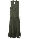 Acler Dark Olive Green Waistcoat Bodice Pleated Dress In Green