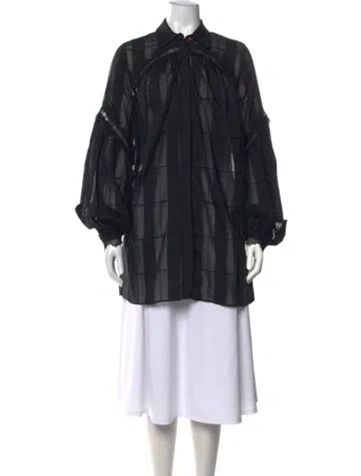 Pre-owned Acler Striped Long Sleeve Blouse In Black