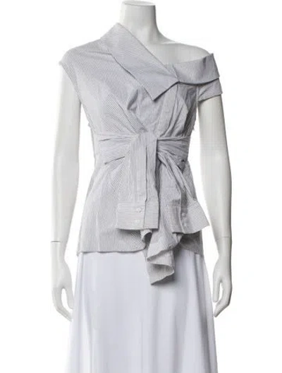 Pre-owned Acler Striped Off-the-shoulder Blouse In White