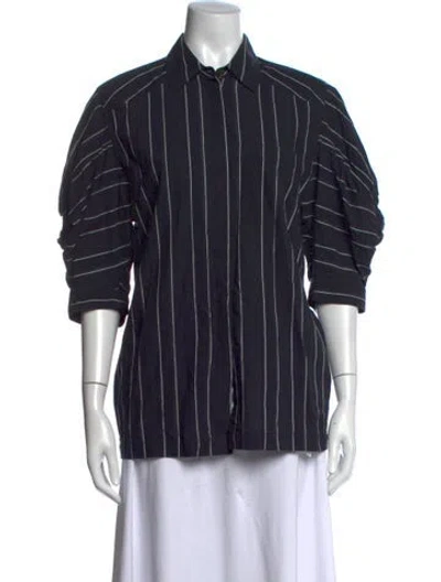 Pre-owned Acler Striped Three-quarter Sleeve Top In Blue