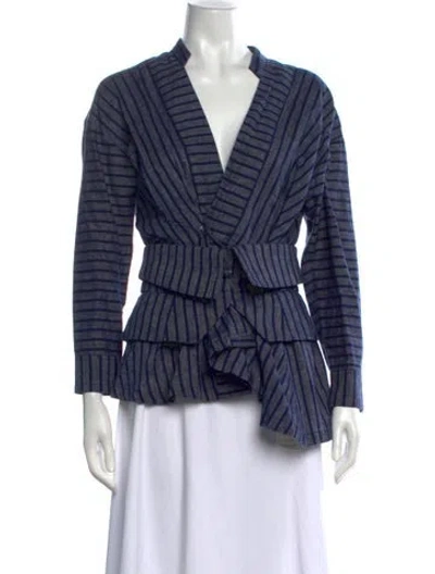 Pre-owned Acler Striped V-neck Top In Blue