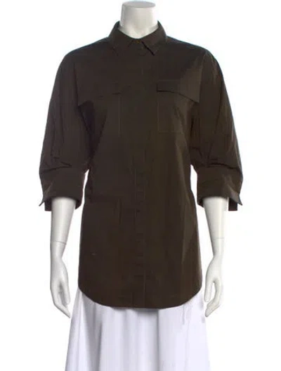 Pre-owned Acler Three-quarter Sleeve Button-up Top In Green
