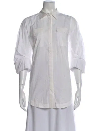Pre-owned Acler Three-quarter Sleeve Button-up Top In White