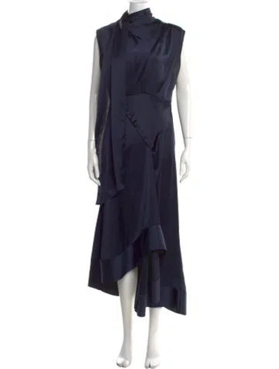 Pre-owned Acler Tie Neck Long Dress In Blue