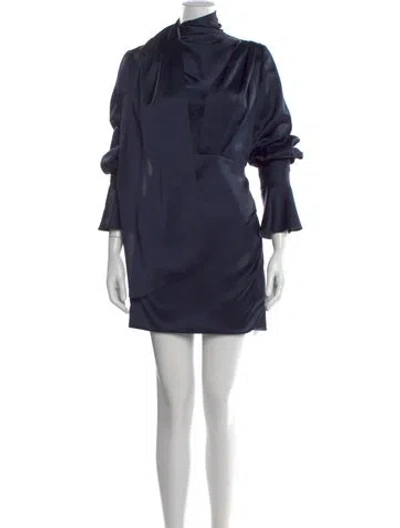 Pre-owned Acler Tie Neck Mini Dress In Blue