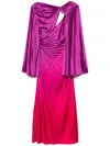 Acler Tillington Pleated Long Sleeve Maxi Dress In Purple