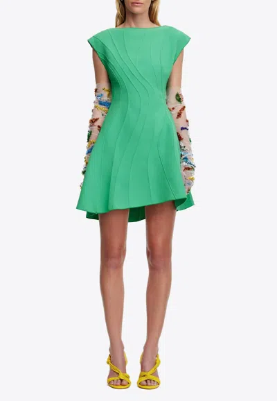 Acler Treven Mini Flared Dress In Green