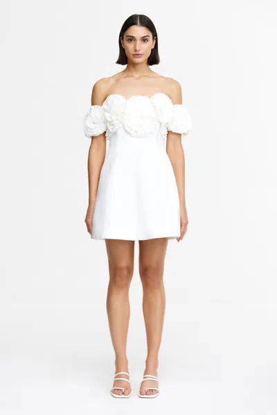 Acler Trusley Off-the-shoulder Rosette Satin Mini Dress In White