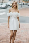 Acler Trusley Off-the-shoulder Rosette Satin Mini Dress In White