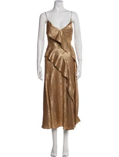 Pre-owned Acler V-neck Long Dress In Gold/metallic