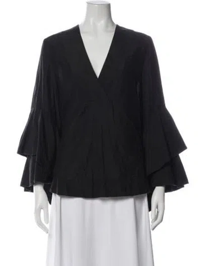 Pre-owned Acler V-neck Long Sleeve Blouse In Gray