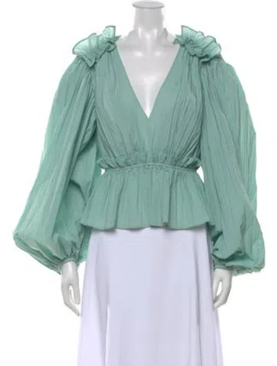 Pre-owned Acler V-neck Long Sleeve Blouse In Green