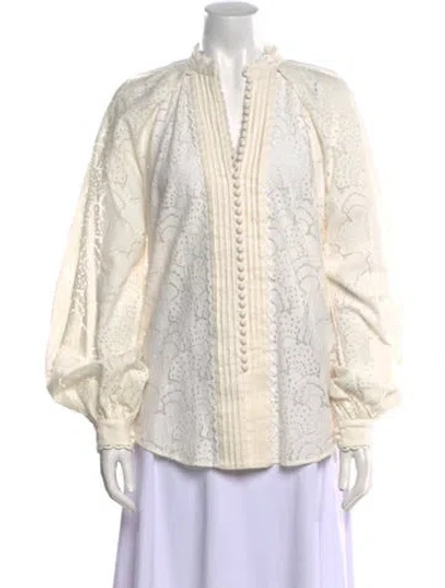 Pre-owned Acler V-neck Long Sleeve Blouse In White