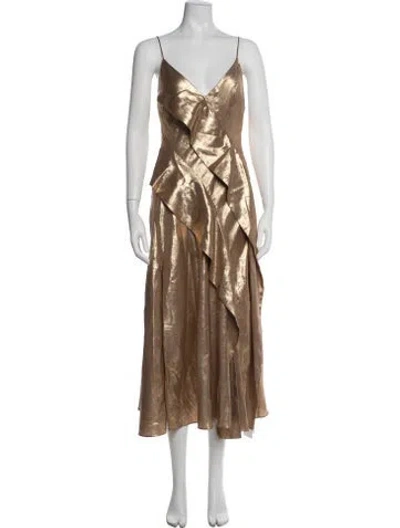Pre-owned Acler V-neck Midi Length Dress In Gold/metallic