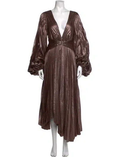Pre-owned Acler V-neck Midi Length Dress W/ Tags In Brown/metallic