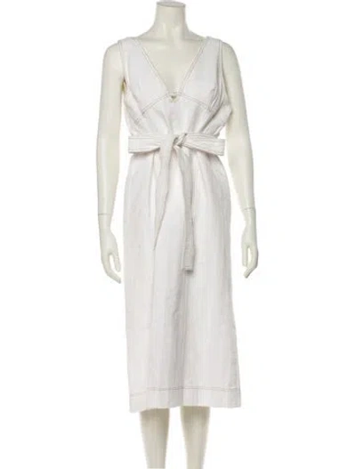 Pre-owned Acler V-neck Midi Length Dress In White