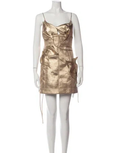 Pre-owned Acler V-neck Mini Dress W/ Tags In Gold