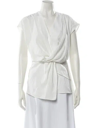 Pre-owned Acler V-neck Short Sleeve Blouse In White