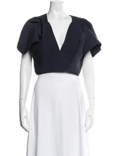 Pre-owned Acler V-neck Short Sleeve Crop Top In Blue