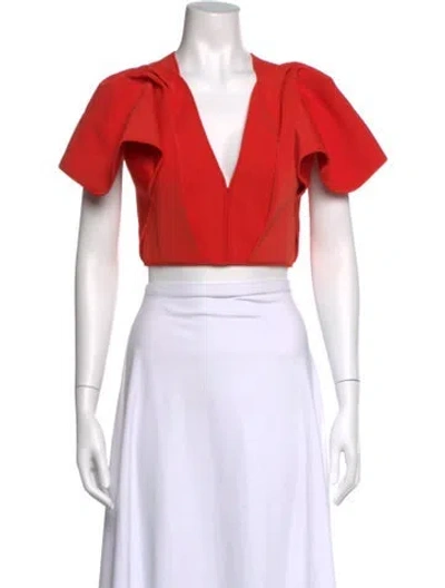 Pre-owned Acler V-neck Short Sleeve Crop Top In Orange