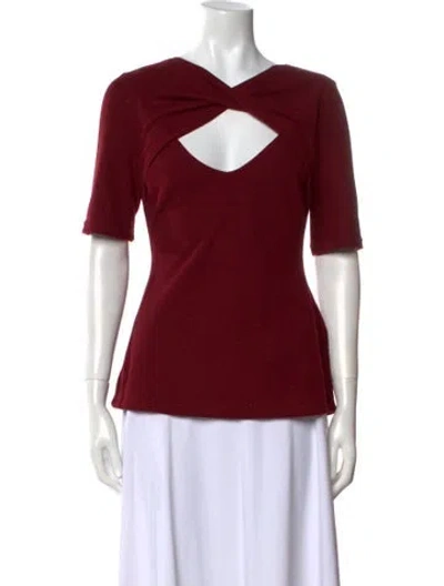 Pre-owned Acler V-neck Short Sleeve T-shirt In Burgundy