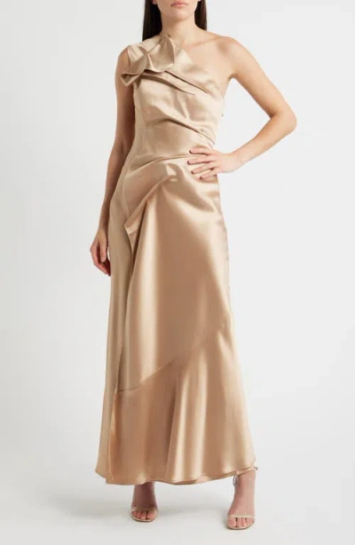 Acler Werona One-shoulder Satin Gown In Gold