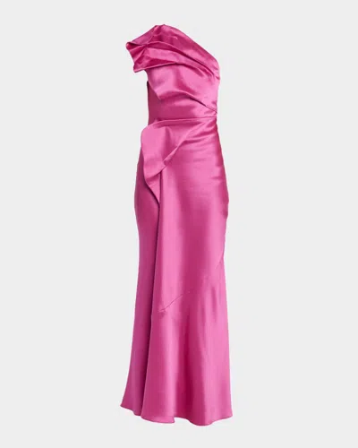 Acler Werona Satin One-shoulder Gown In Pink Topaz