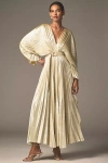 Acler Westover Long-sleeve V-neck Belted Pleated Maxi Dress In Neutral