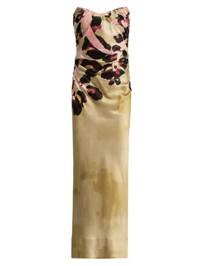 Acler Women's Bowers Floral Satin Maxi Dress In Brown
