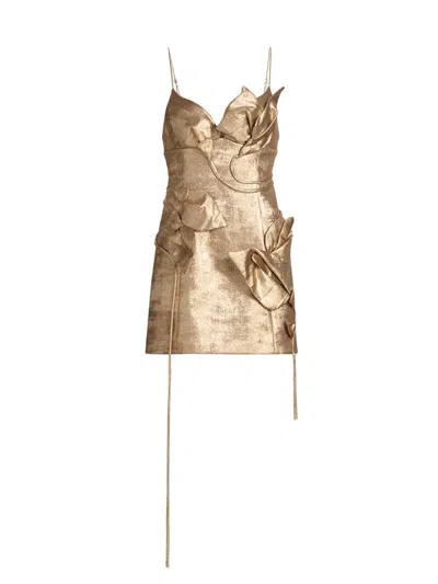 Acler Hillsome Bow-embellished Mini Dress In Gold