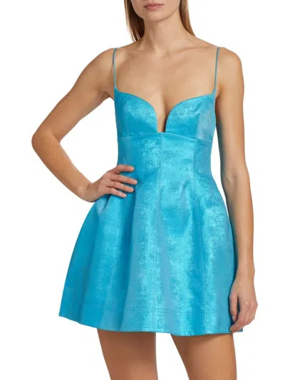 Acler Metallic Finish Short Dress In Cyan Metallic