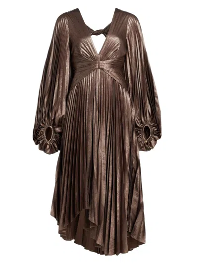Acler Women's Palms Pleated Satin Midi-dress