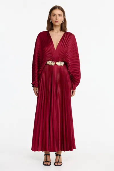 Acler Wonastow Pleated Long Sleeve Maxi Dress In Red