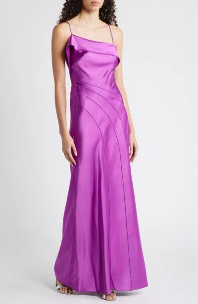 Acler Zetland Ruffle Satin Gown In Deep Mulberry